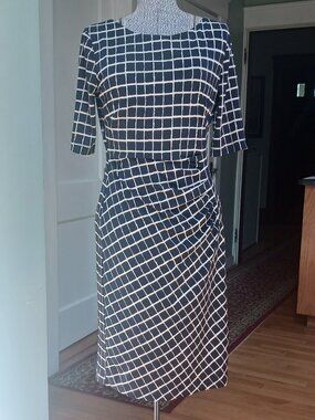 Black & Beige Connected Apparel Sheath dress with Grid Pattern